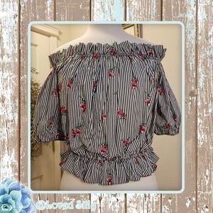 NWT Striped Floral OTS crop top